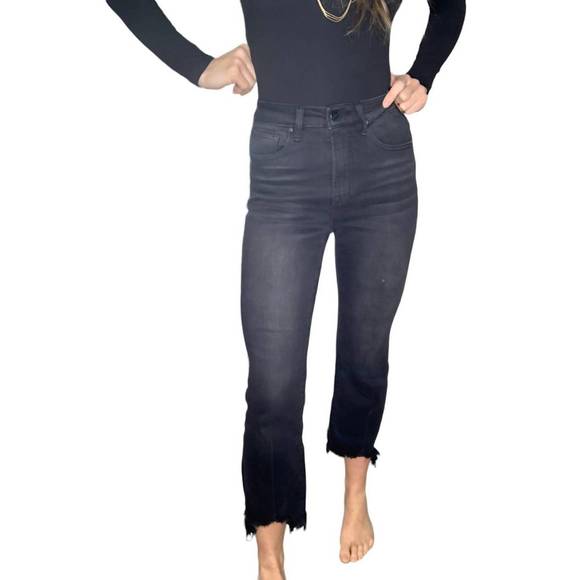 RISEN SASSY Mid-Rise Frayed Step Hem Ankle Straight Jeans